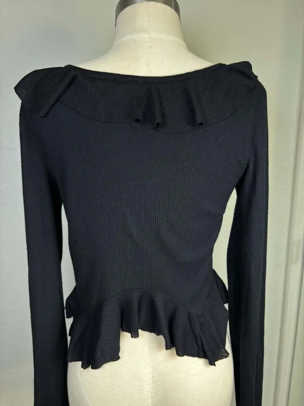 Free People Black Irena Knit Long Sleeve Top